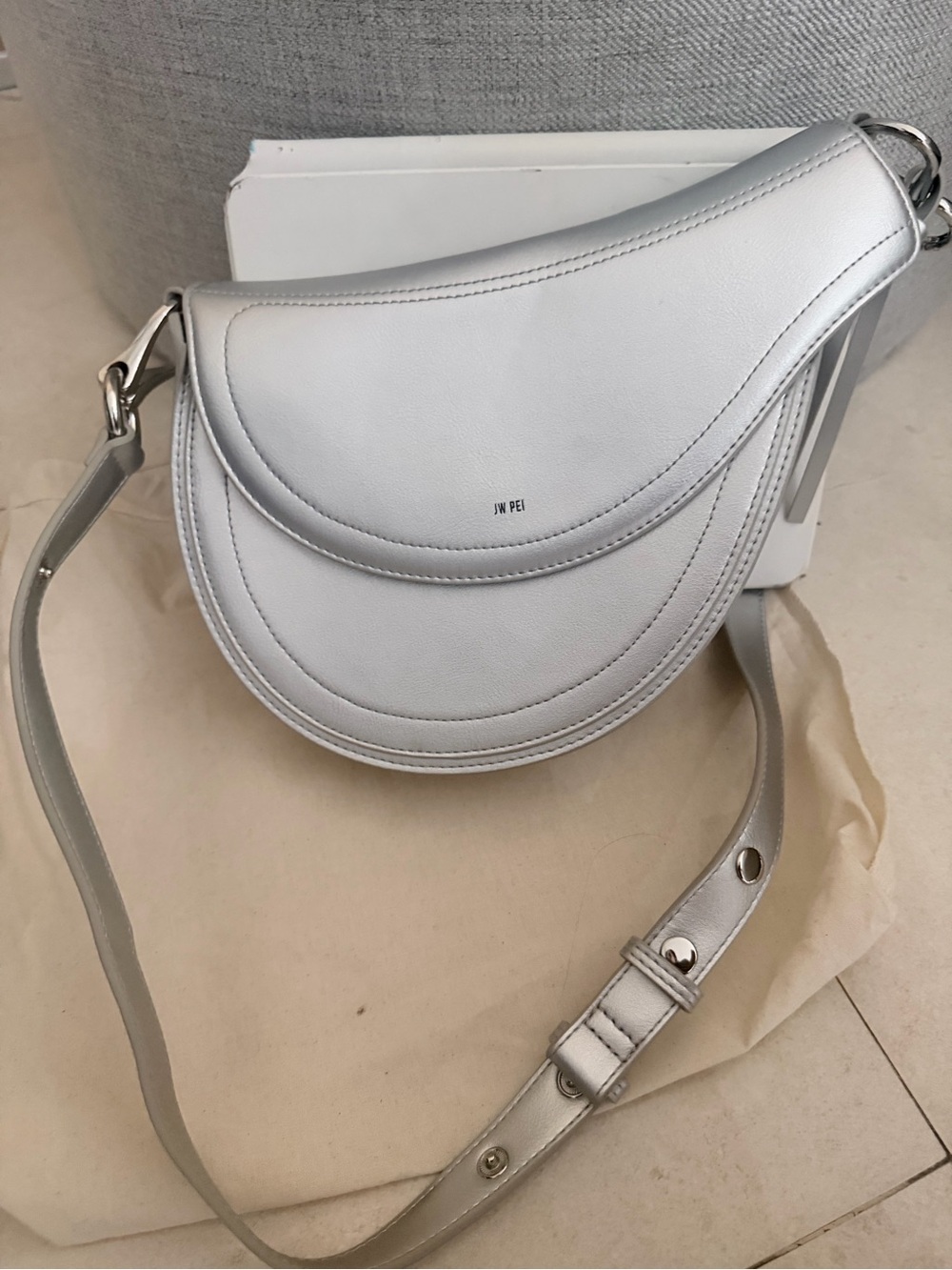 JW PEI Silver-White Saddle Crossbody Bag
